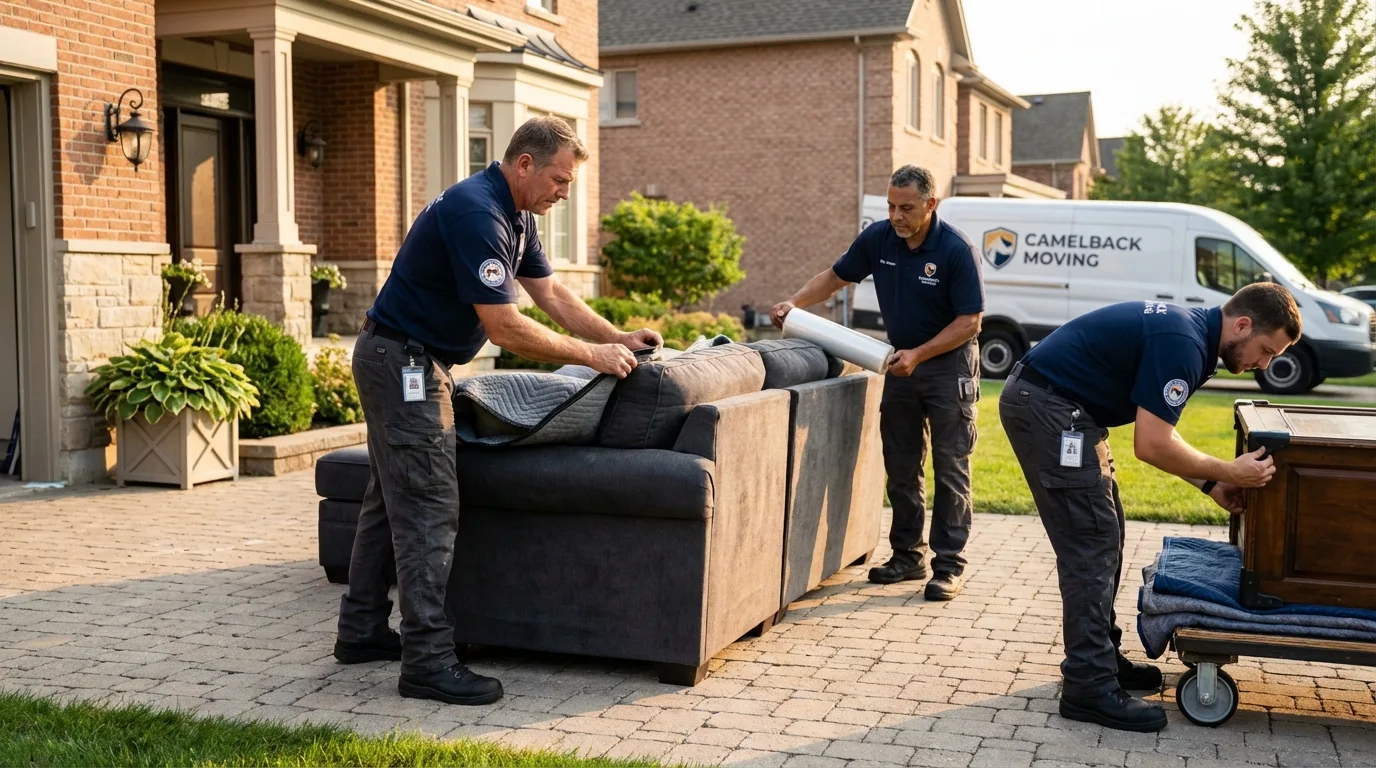 Large estate moving crew wrapping furniture in Epping, NH
